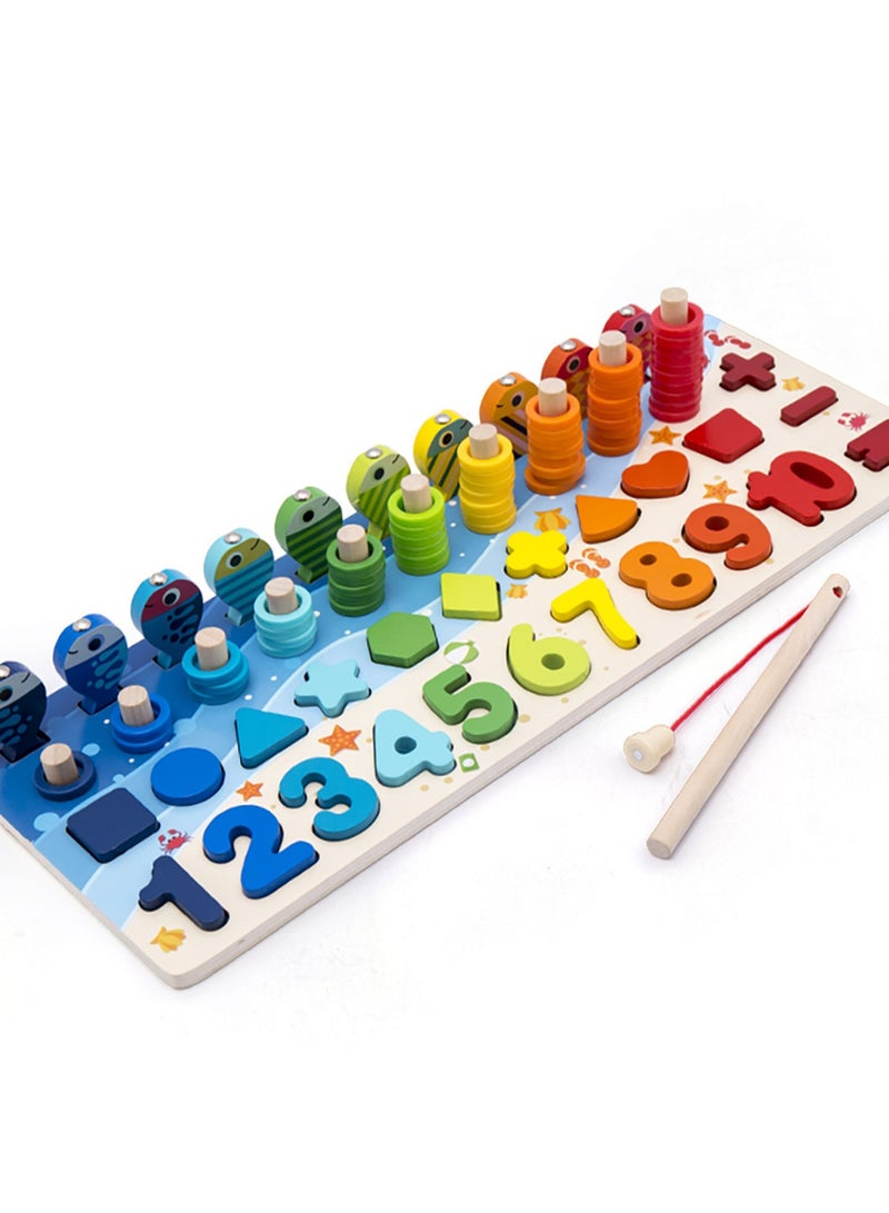 مجموعة أشكال الأرقام الخشبية للرياضيات والفرز والعد مع لغز الصيد ألعاب المهارات الحركية الدقيقة لعمر 3 4 5 سنوات ألعاب تعليمية لمرحلة ما قبل المدرسة - Image 1